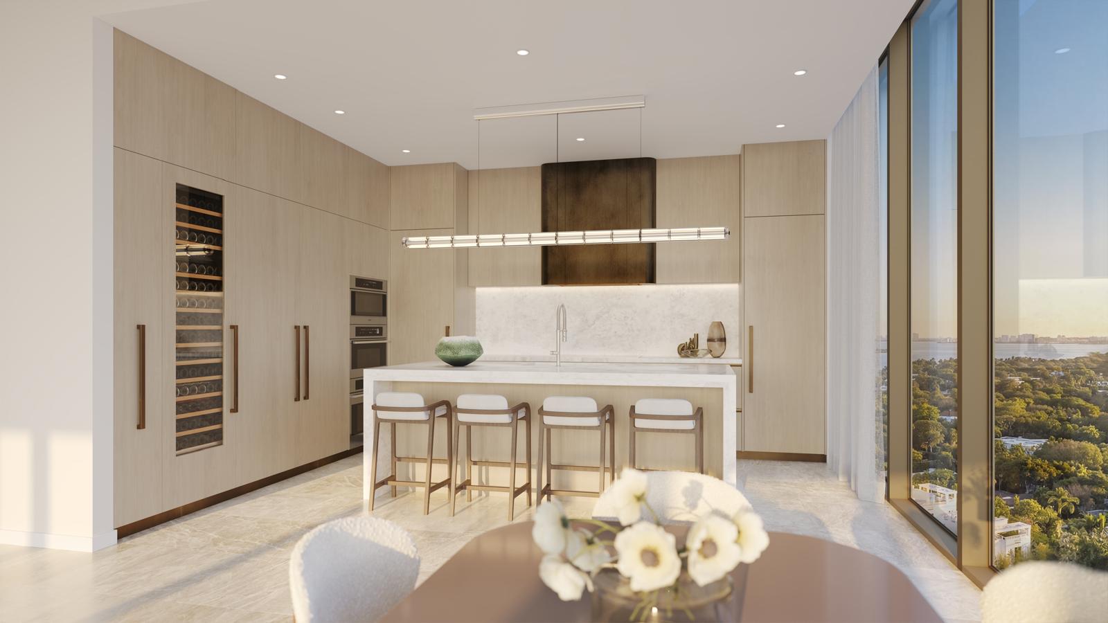 Kitchen detail with European cabinetry and wine storage